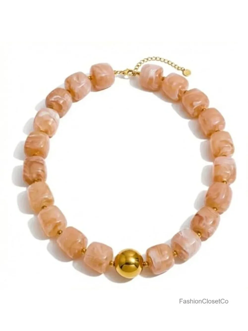 Chunky Beaded Necklace Acrylic Statement Choker 18K Gold Plated